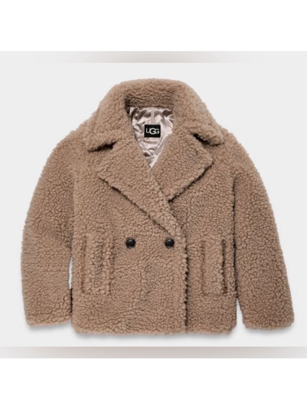 Ugg Gertrude Teddy Coat Short Beige Warm Jacket Small